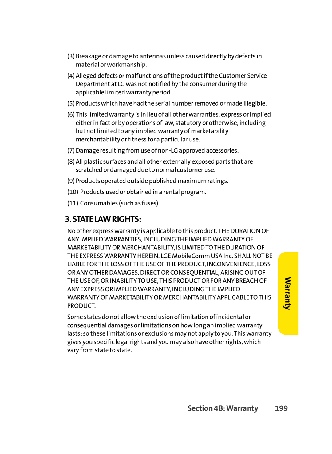 LG Electronics LX350 manual Statelawrights, Warranty 199 