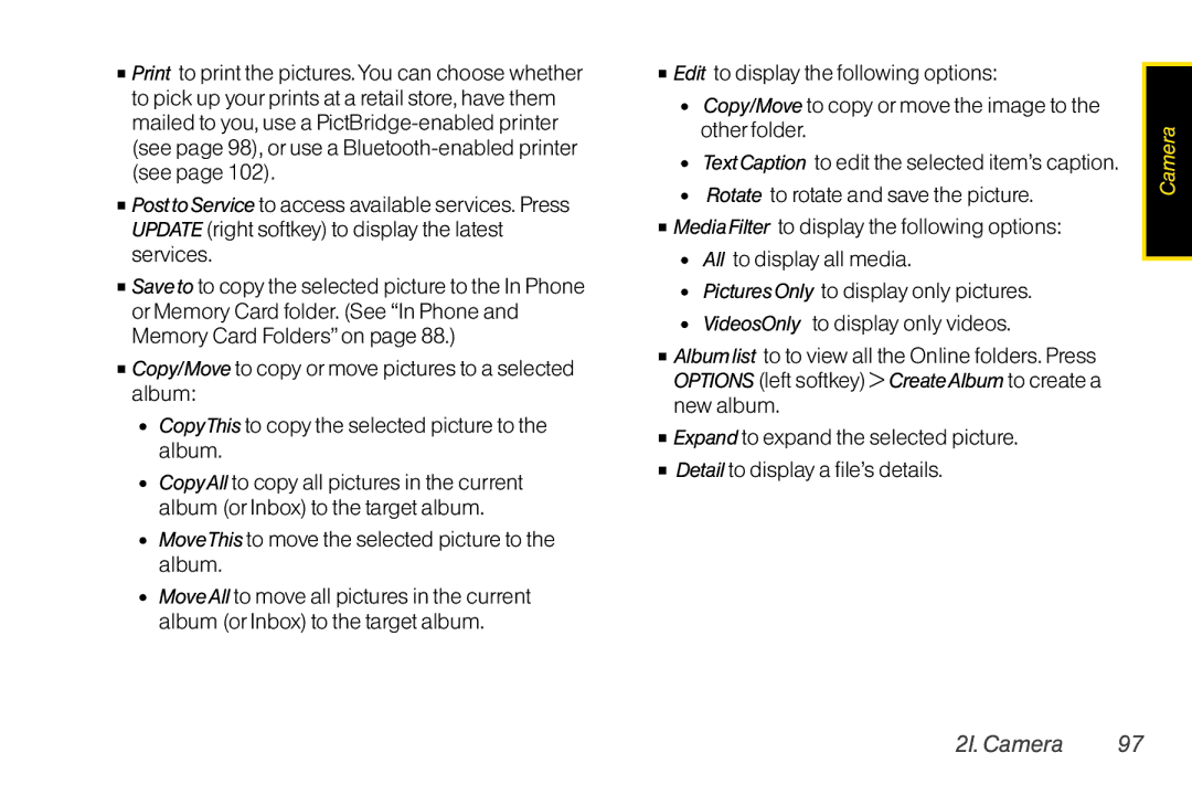 LG Electronics LX370 manual MoveThis to move the selected picture to the album 