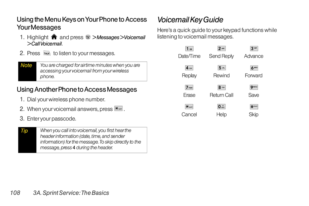 LG Electronics LX370 manual Voicemail Key Guide, Using the Menu Keys onYourPhone to Access YourMessages 