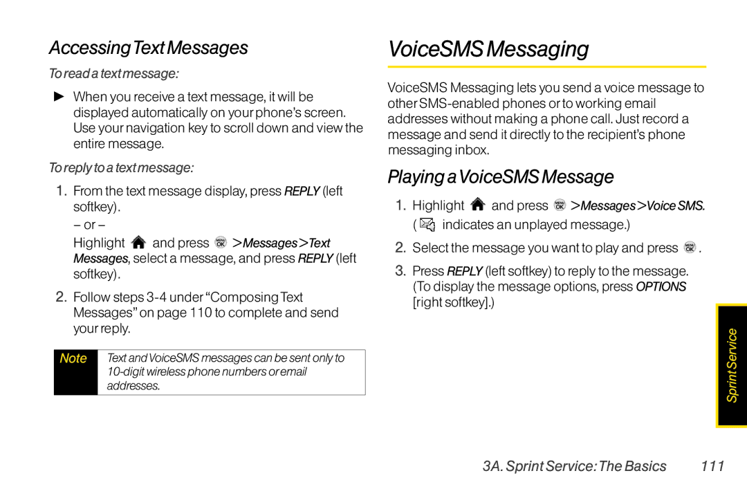 LG Electronics LX370 manual VoiceSMS Messaging, AccessingText Messages, Playing aVoiceSMS Message 