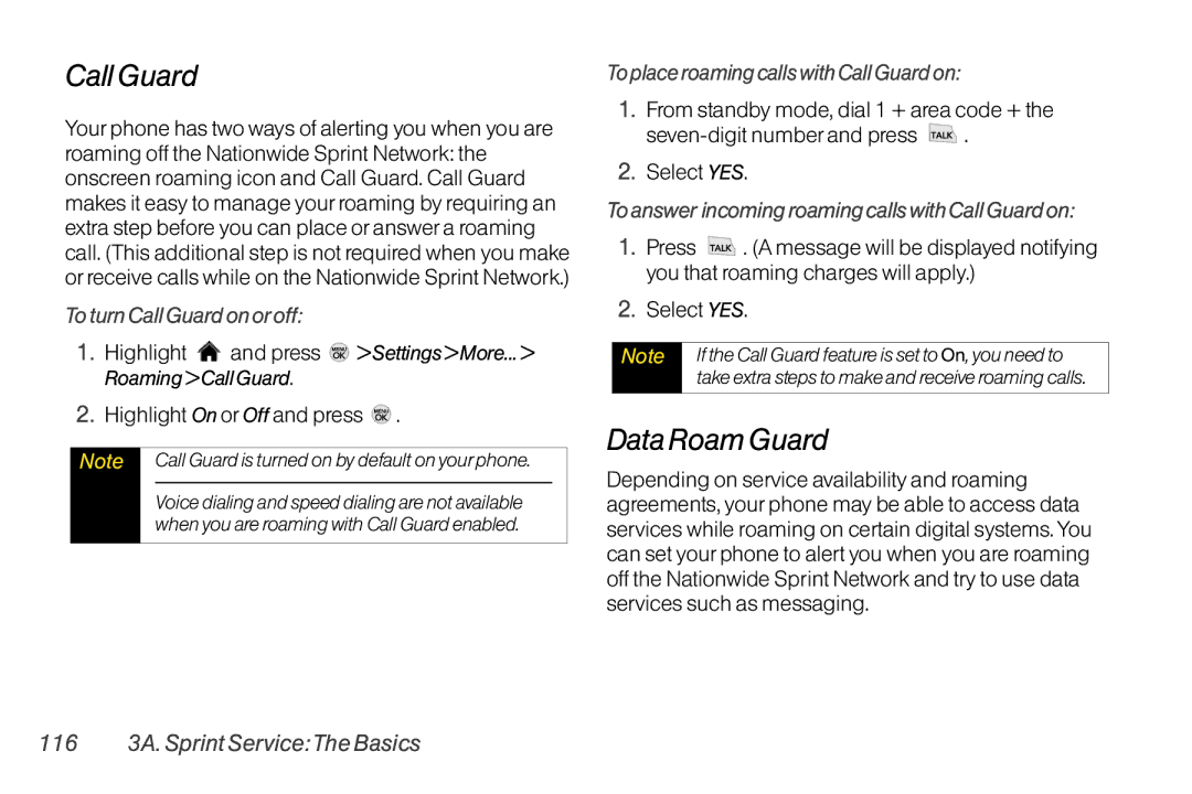 LG Electronics LX370 manual Call Guard, Data RoamGuard 