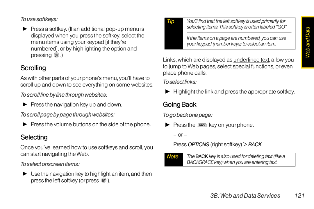 LG Electronics LX370 manual Scrolling, Selecting, Going Back 