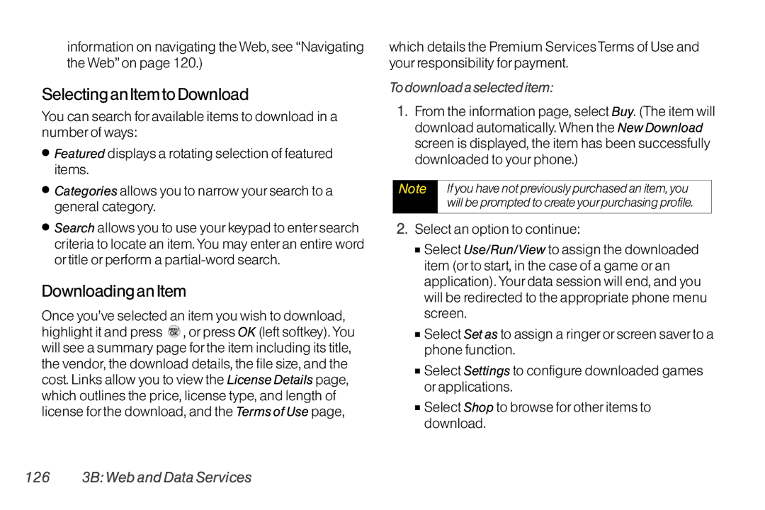 LG Electronics LX370 manual Selecting an Item to Download, Downloading an Item, To download a selected item 