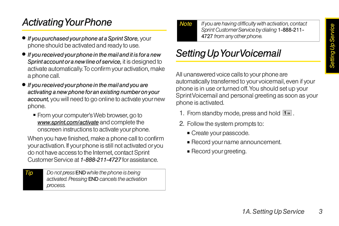 LG Electronics LX370 manual ActivatingYourPhone, Setting UpYourVoicemail 