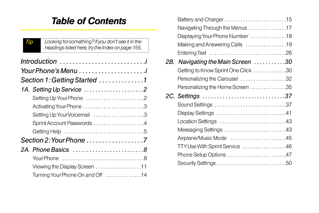 LG Electronics LX370 manual Table of Contents 