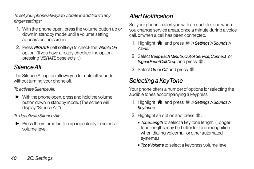 LG Electronics LX370 manual SilenceAll, Alert Notification, Selecting a KeyTone 