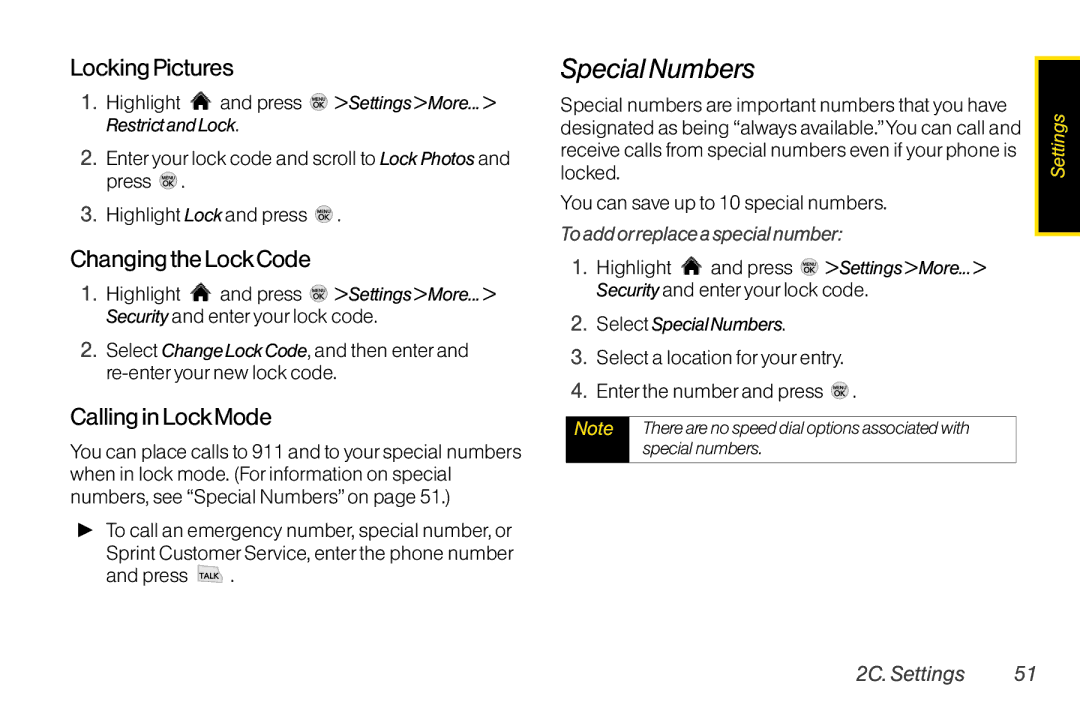 LG Electronics LX370 manual Special Numbers, Locking Pictures, Changing the LockCode, Calling in LockMode 