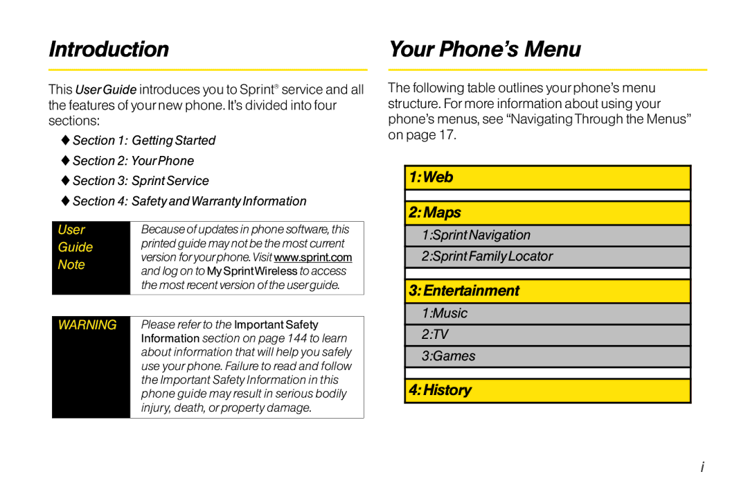 LG Electronics LX370 manual Introduction Your Phone’s Menu, 1Sprint Navigation 2Sprint Family Locator 