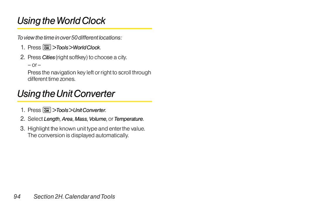 LG Electronics LX400 manual UsingtheWorldClock, UsingtheUnitConverter, Toviewthetimeinover50differentlocations 