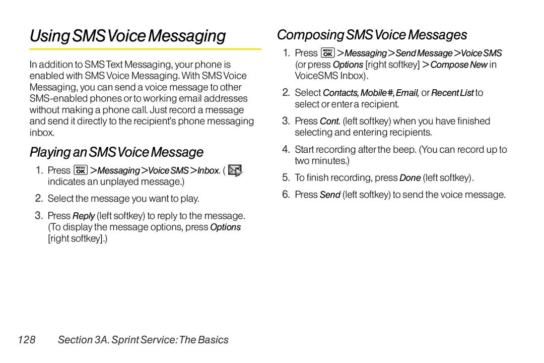 LG Electronics LX400 manual UsingSMSVoiceMessaging, PlayinganSMSVoiceMessage, ComposingSMSVoiceMessages 