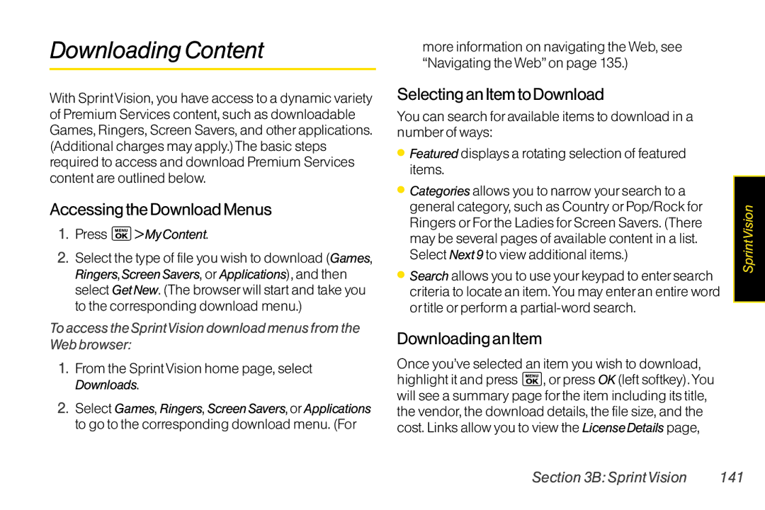 LG Electronics LX400 manual DownloadingContent, AccessingtheDownloadMenus, SelectinganItemtoDownload, DownloadinganItem 