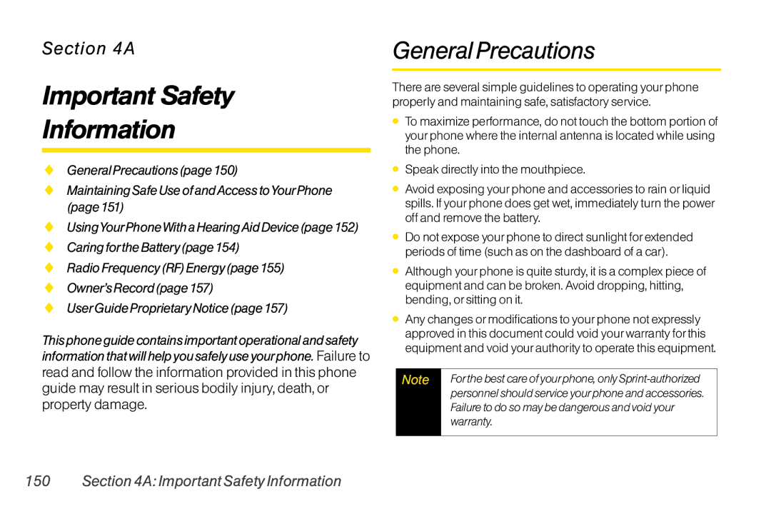 LG Electronics LX400 manual Important Safety Information, GeneralPrecautions, AImportantSafetyInformation 