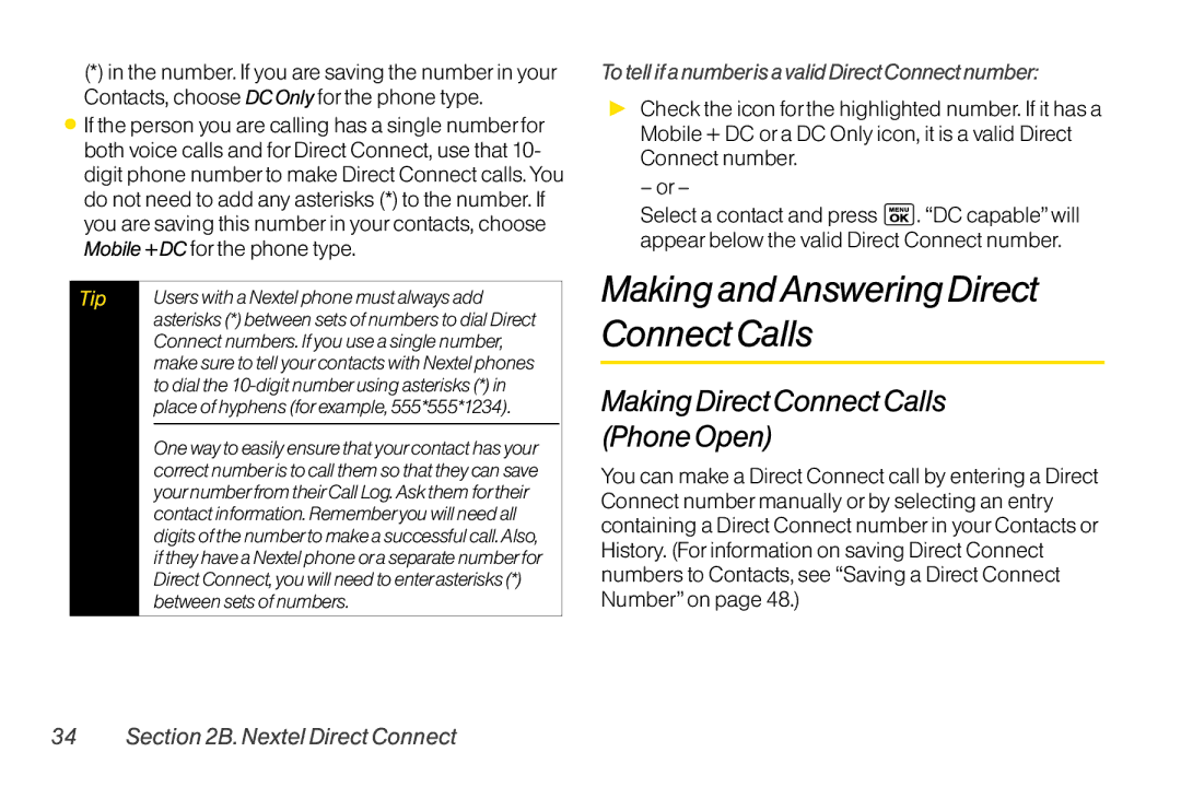 LG Electronics LX400 manual MakingandAnsweringDirect ConnectCalls, TotellifanumberisavalidDirectConnectnumber 