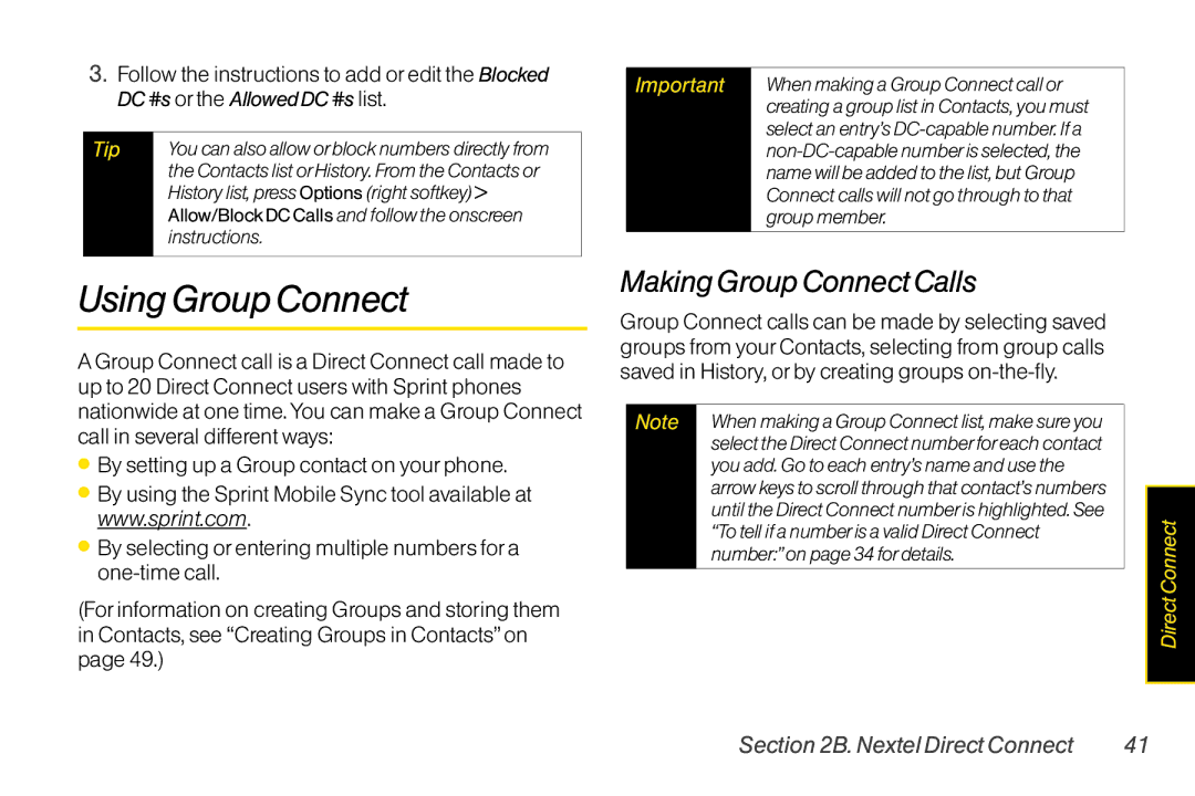 LG Electronics LX400 manual UsingGroupConnect, MakingGroupConnectCalls 