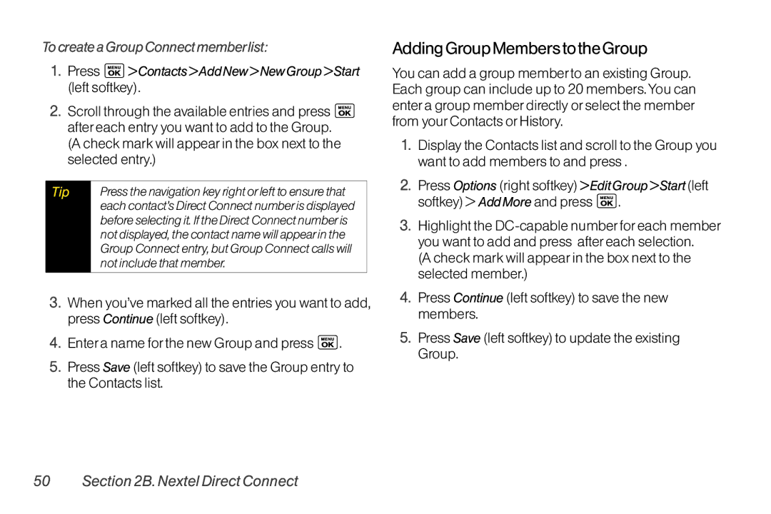 LG Electronics LX400 manual AddingGroupMemberstotheGroup, TocreateaGroupConnectmemberlist 