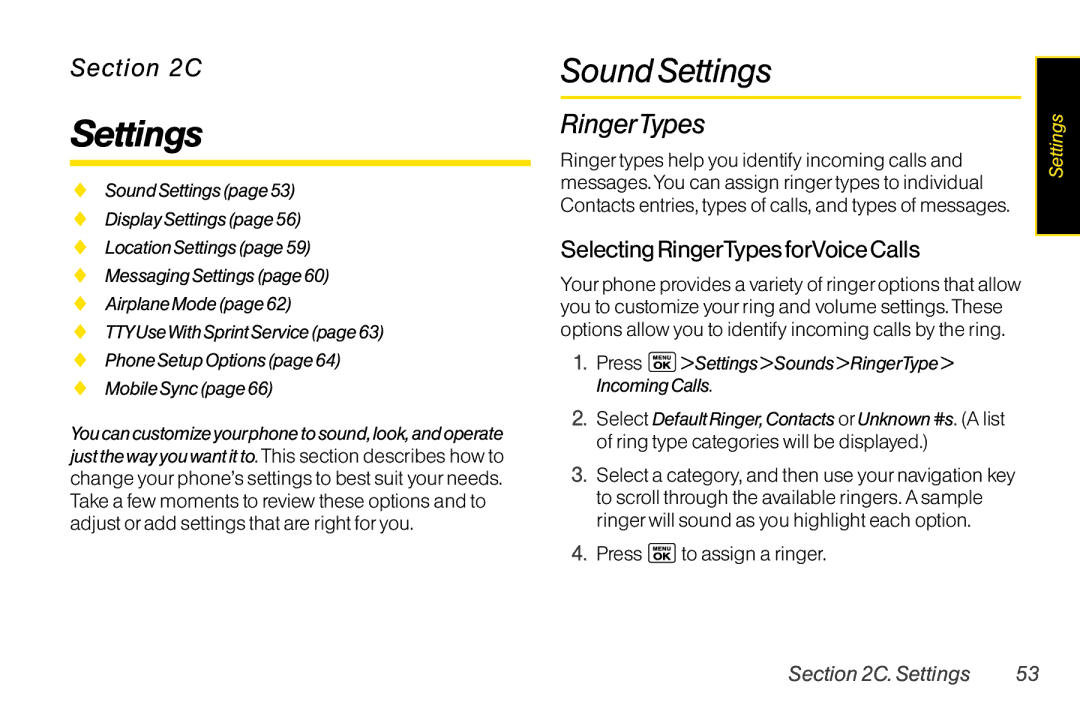 LG Electronics LX400 manual SoundSettings, SelectingRingerTypesforVoiceCalls 