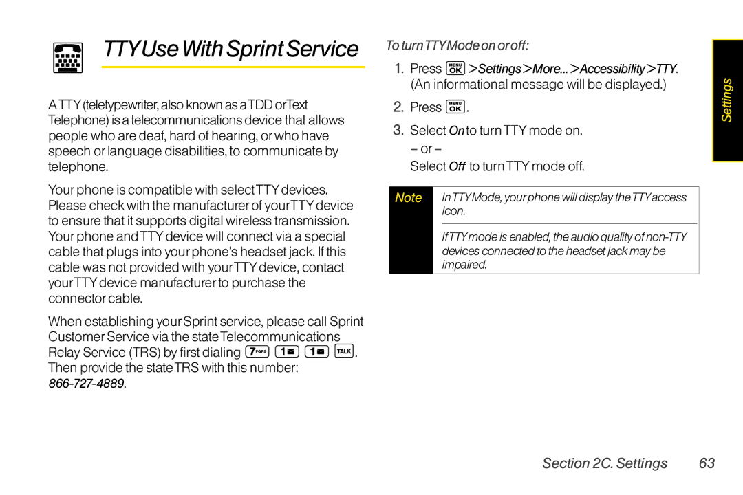 LG Electronics LX400 manual TTYUseWithSprintService, ToturnTTYModeonoroff 