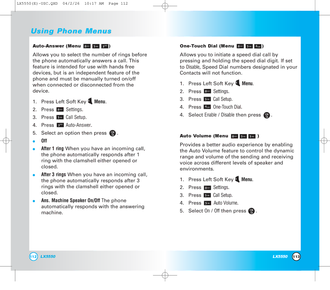 LG Electronics LX5550 manual Off 