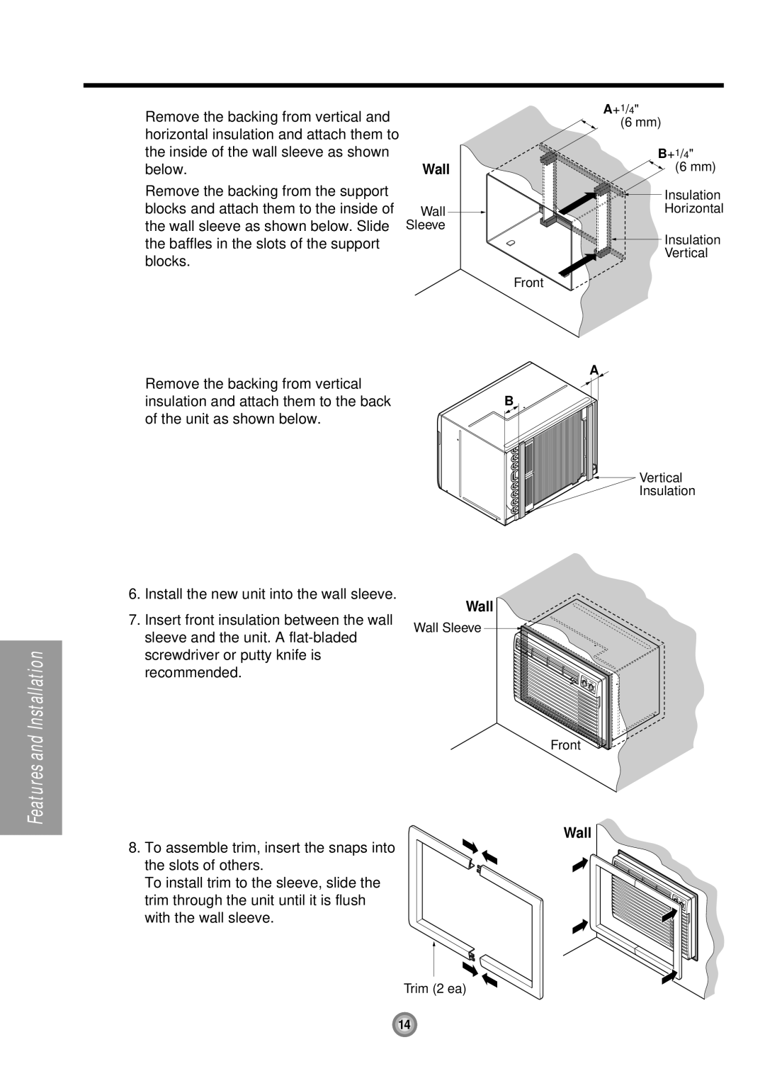 LG Electronics LXA1230ACL, LXA1030ACL, LXA1210ACL, LXA1010ACL, LXA0810ACL owner manual Wall sleeve as shown below. Slide 