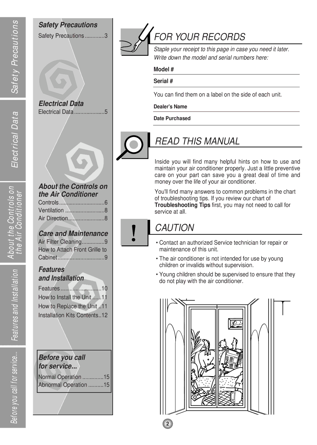 LG Electronics LXA1010ACL, LXA1030ACL Safety Precautions, Electrical Data, Care and Maintenance, Features Installation 