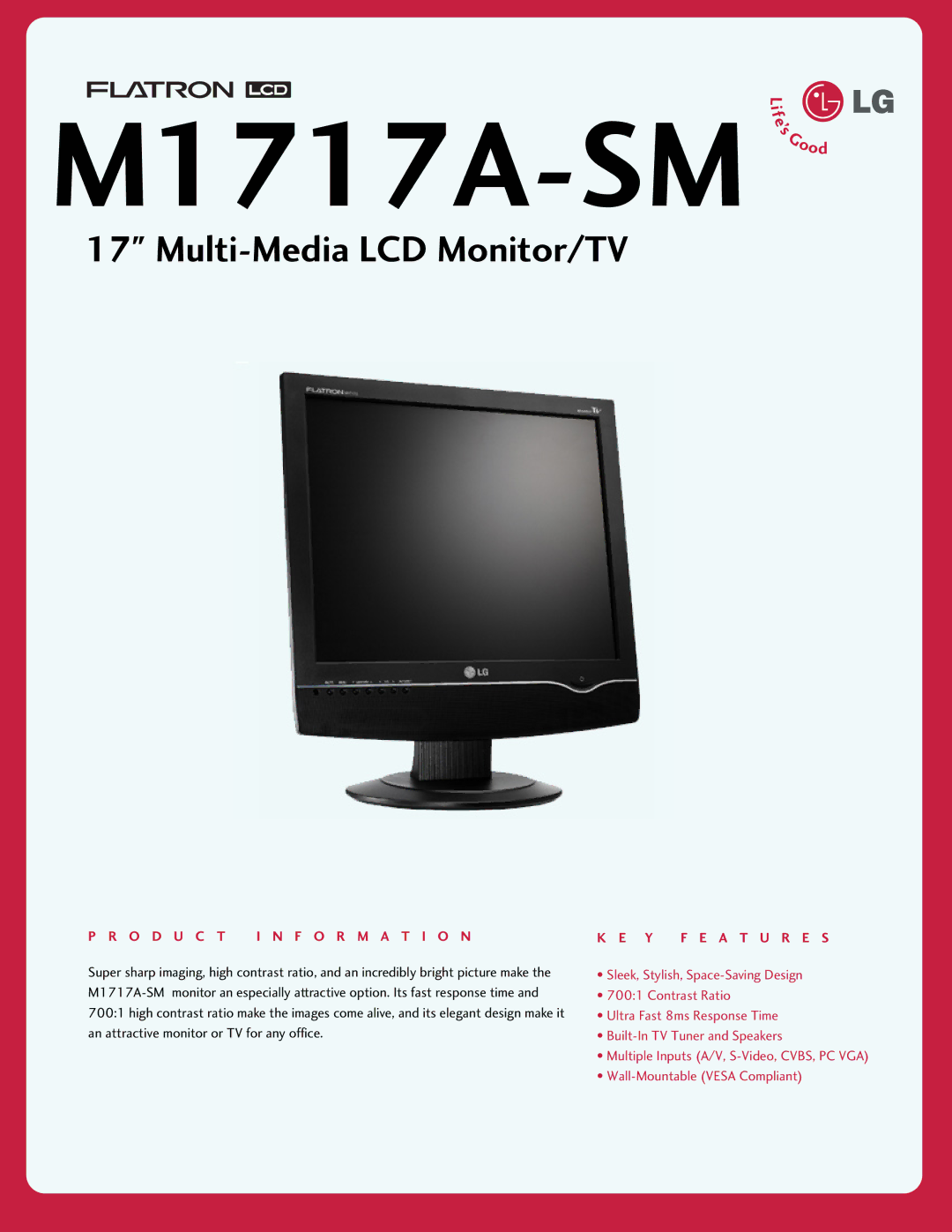 LG Electronics M1717A-SM manual 