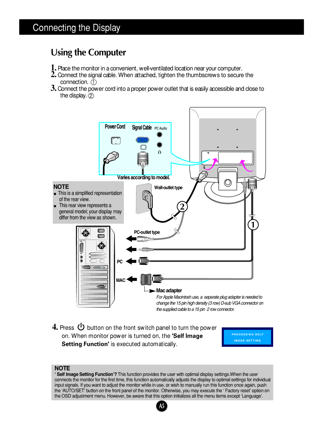 LG Electronics M1717S, M1917S manual Using the Computer, Varies according to model 