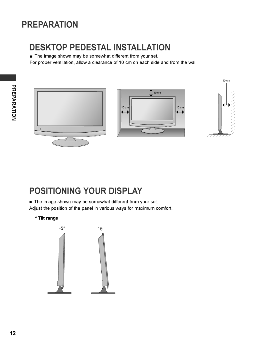 LG Electronics M1962DP, M2062DP Preparation Desktop Pedestal Installation, Positioning Your Display, Tilt range, 515 