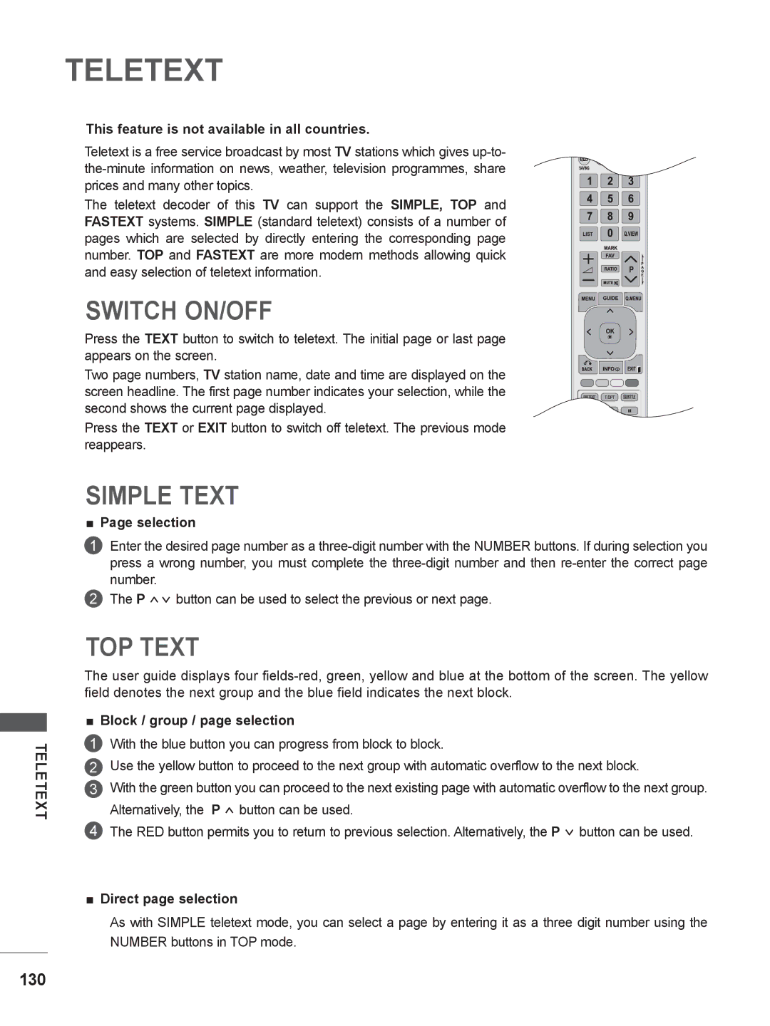 LG Electronics M1962DP, M2062DP owner manual Teletext, Switch ON/OFF, Simple Text, TOP Text 