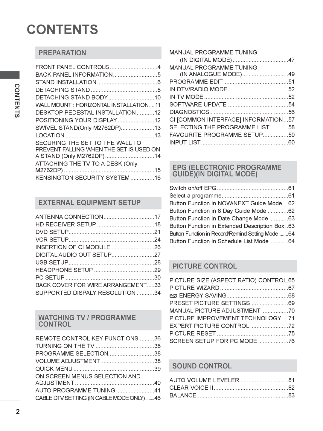 LG Electronics M1962DP, M2062DP owner manual Contents 