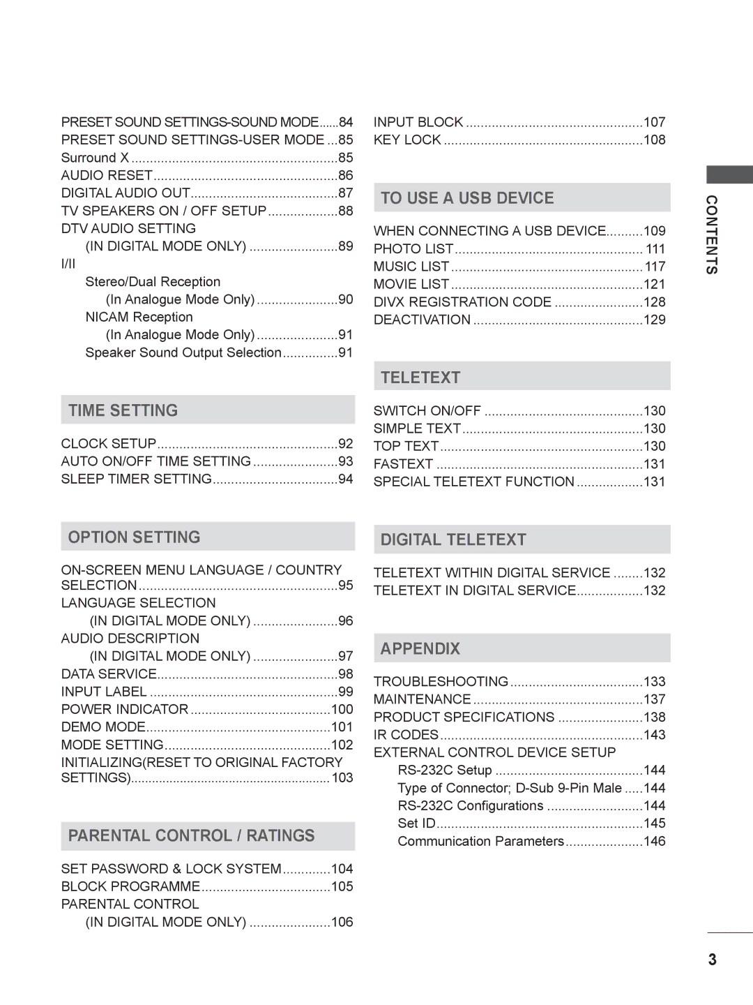 LG Electronics M2062DP, M1962DP owner manual 107, 108, 109, 111, 117, 121, 128, 129, 130, 131, 132, 133, 137, 138, 143 