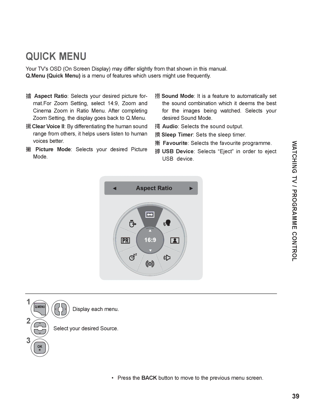 LG Electronics M2062DP, M1962DP owner manual Quick Menu, Watching TV, Programme Control 