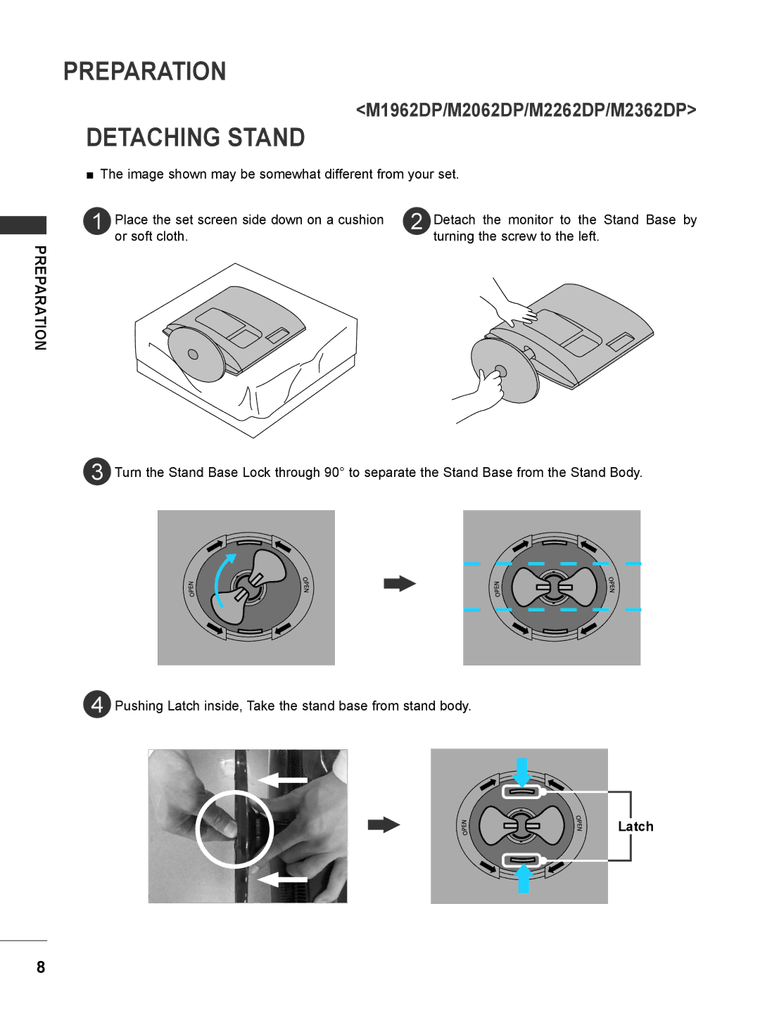 LG Electronics M1962DP, M2062DP owner manual Detaching Stand, Latch 