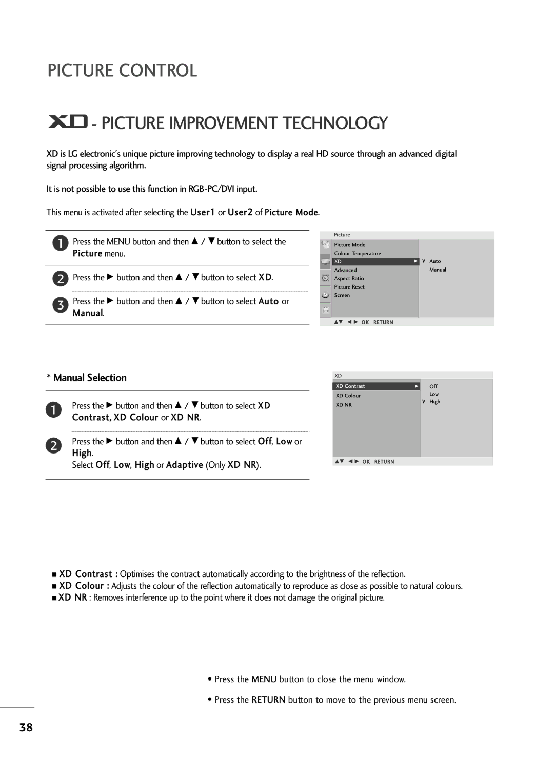 LG Electronics M227WA, M237WA owner manual Picture Improvement Technology, Manual Selection 