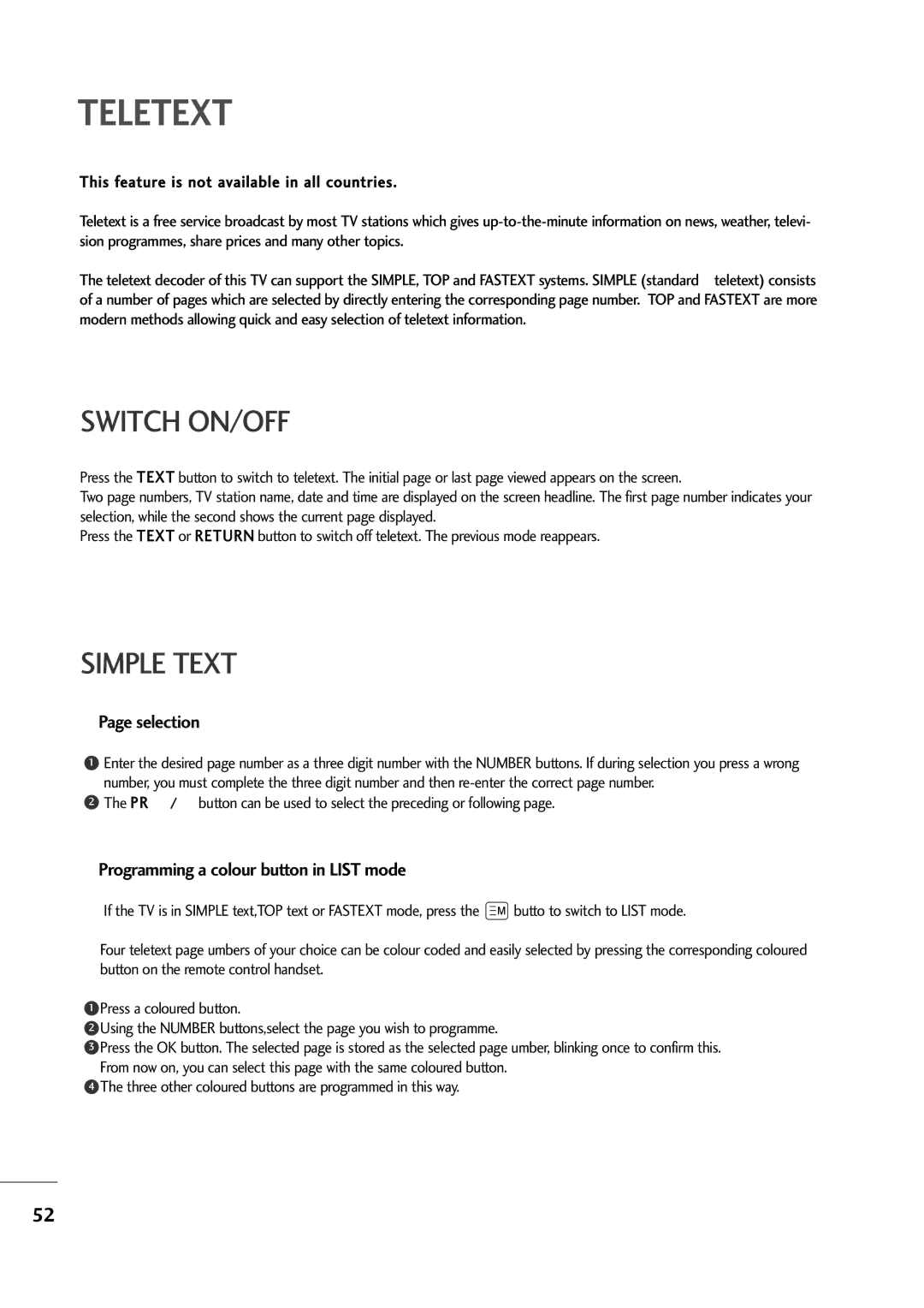 LG Electronics M227WA, M237WA owner manual Switch ON/OFF, Simple Text 