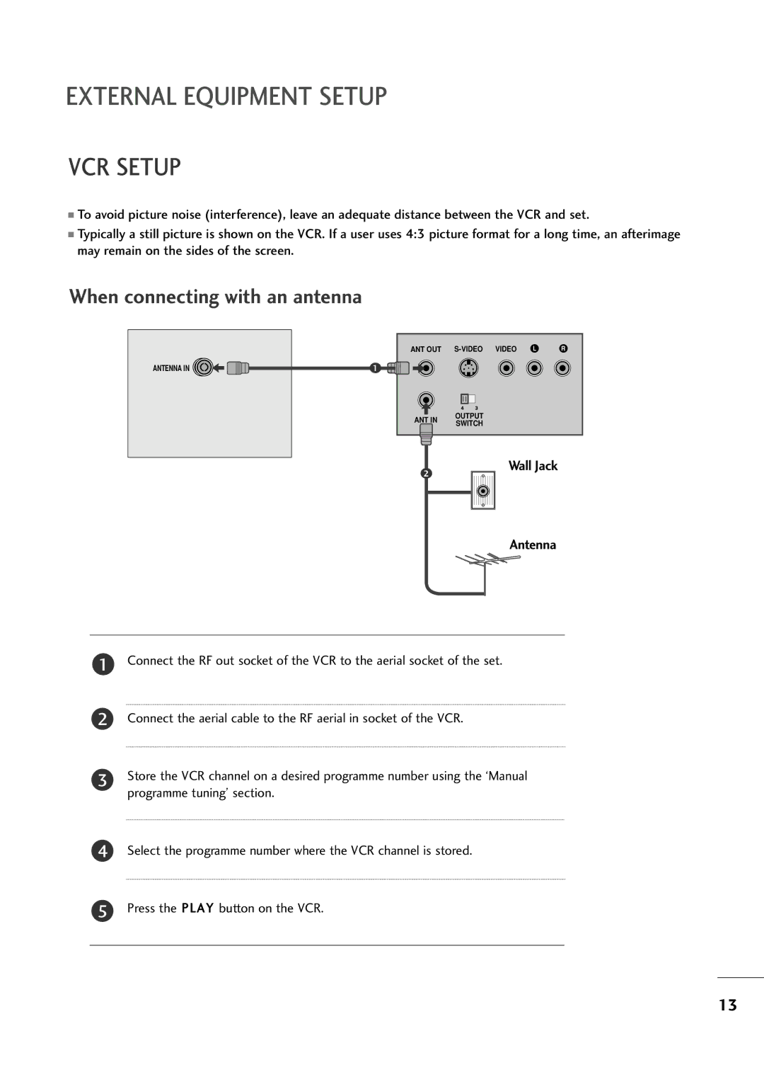 LG Electronics M2394D, M2794D owner manual VCR Setup, When connecting with an antenna 