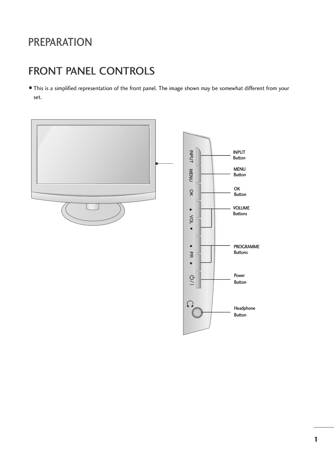 LG Electronics M2394D, M2794D owner manual Preparation, Front Panel Controls 