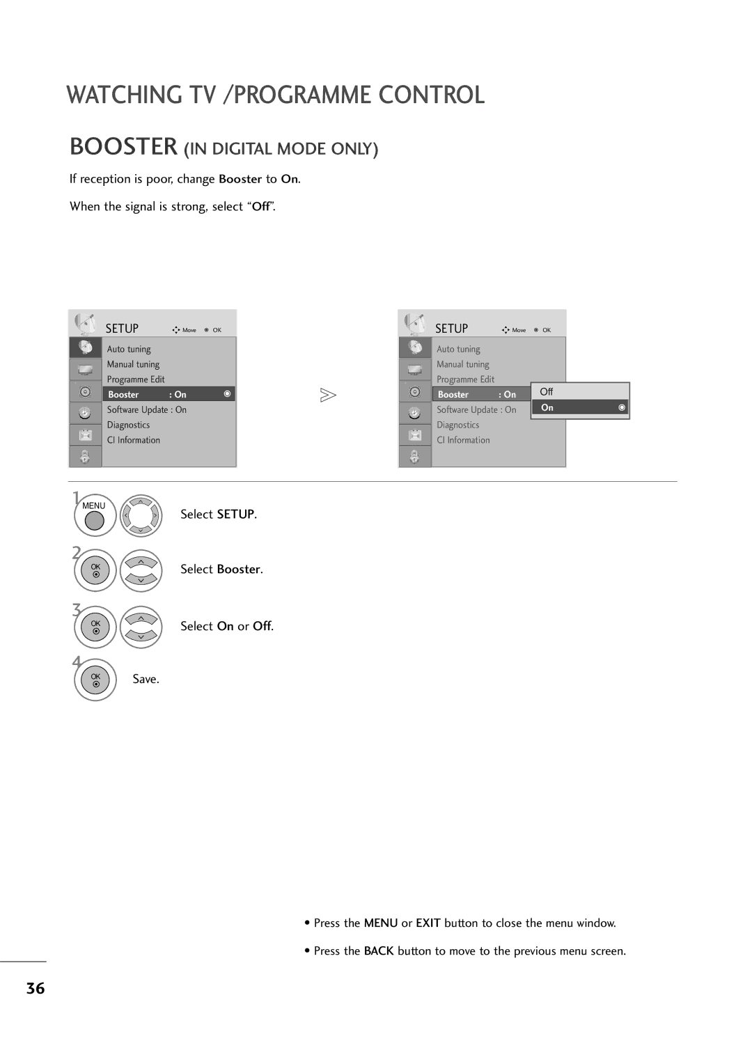 LG Electronics M2794D, M2394D owner manual Booster in Digital Mode only, OK Save 