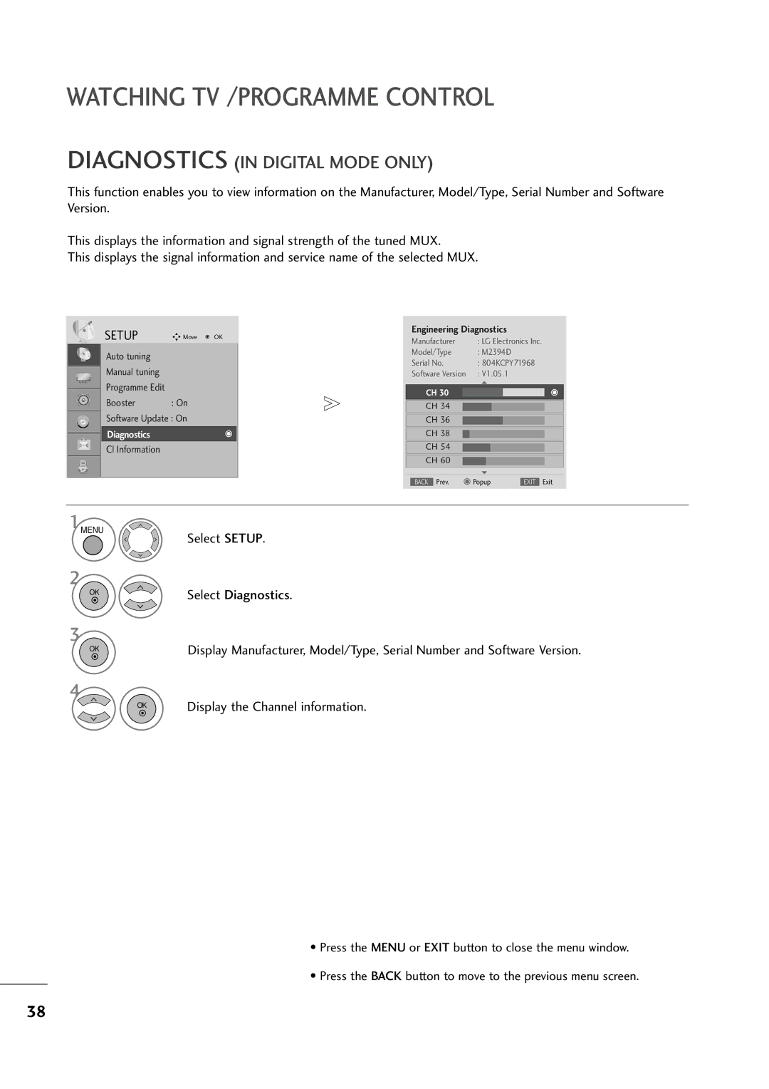 LG Electronics M2794D, M2394D owner manual Diagnostics in Digital Mode only 