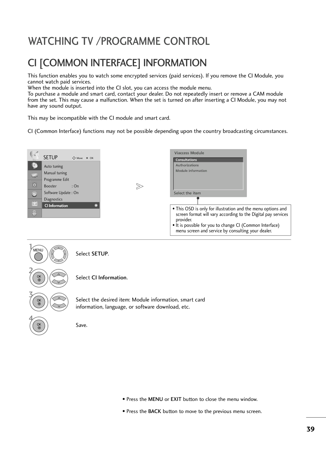 LG Electronics M2394D, M2794D owner manual CI Common Interface Information, Select CI Information 