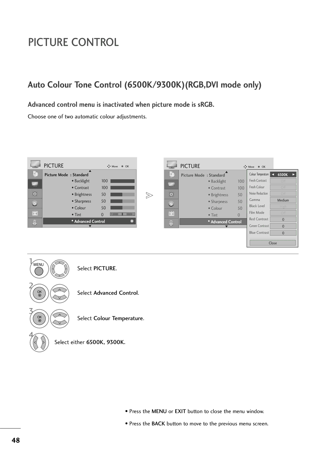 LG Electronics M2794D, M2394D owner manual Auto Colour Tone Control 6500K/9300KRGB,DVI mode only 