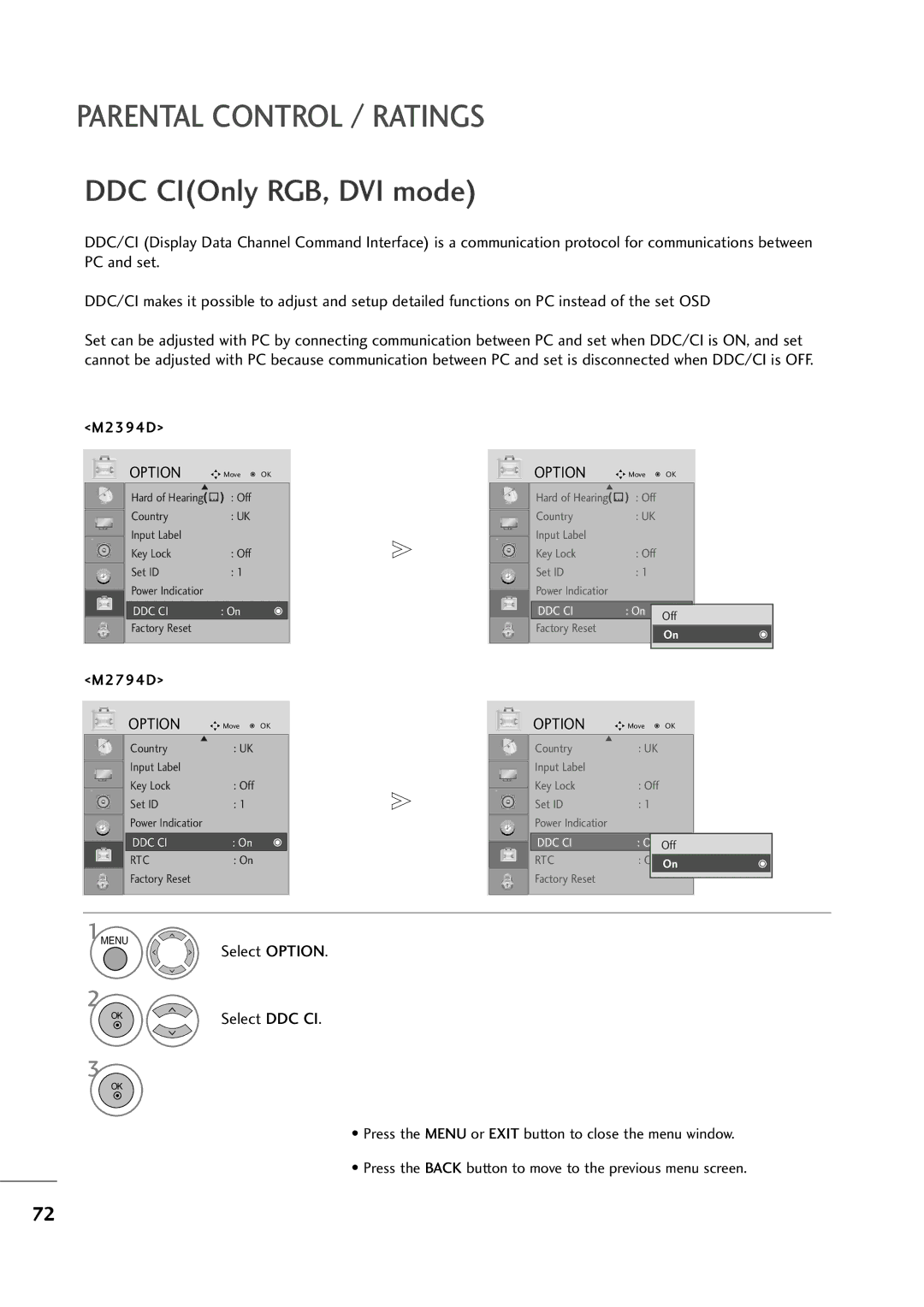 LG Electronics M2794D, M2394D owner manual DDC CIOnly RGB, DVI mode 