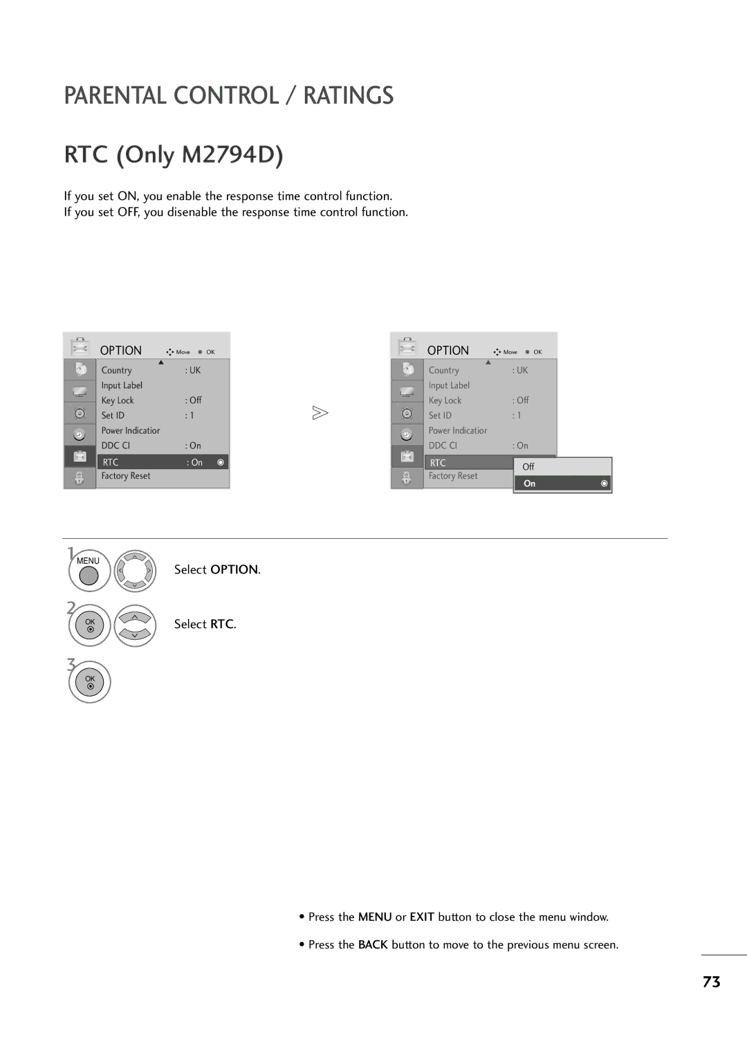 LG Electronics M2394D owner manual RTC Only M2794D 