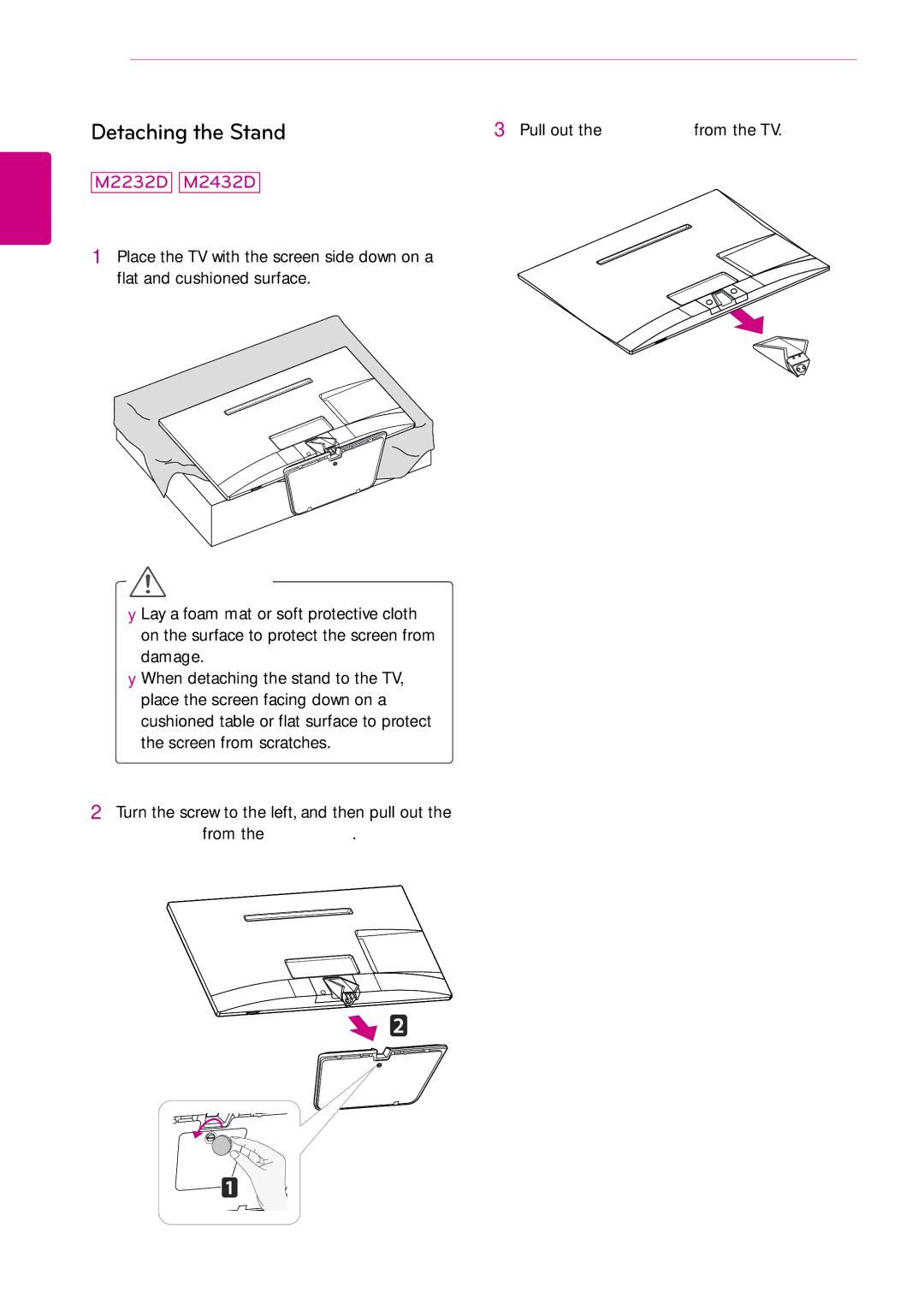 LG Electronics M2432D manual Detaching the Stand, From the S 