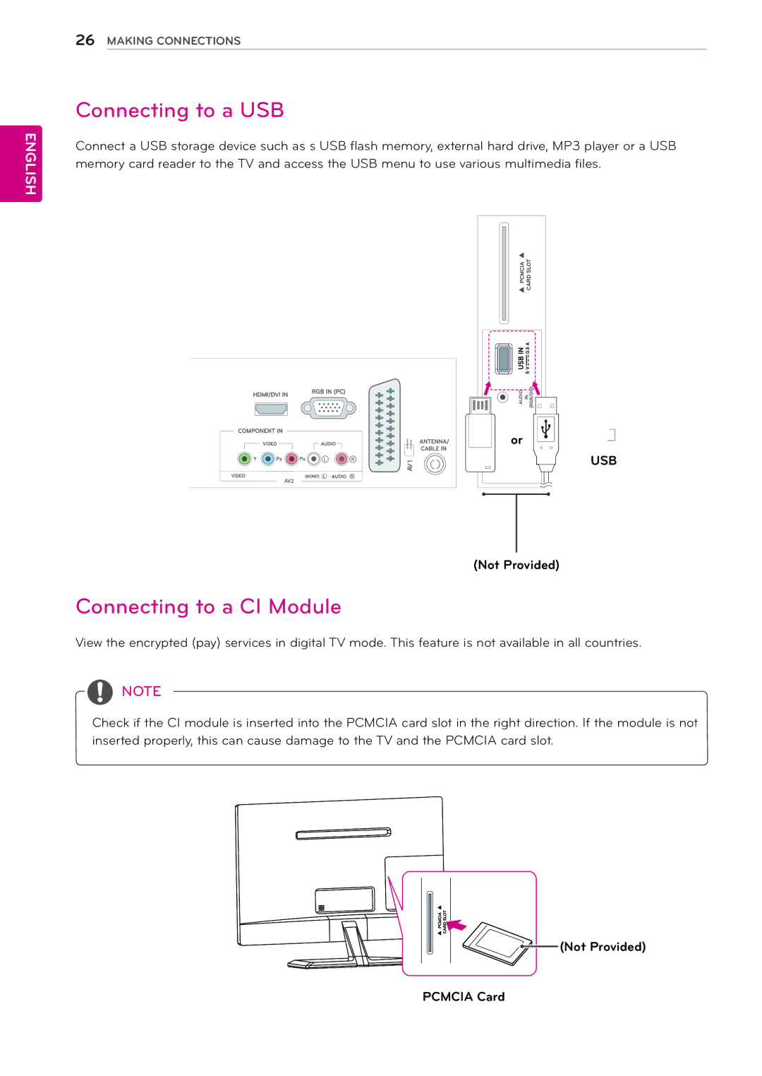 LG Electronics M2432D manual Connecting to a USB, Connecting to a CI Module 