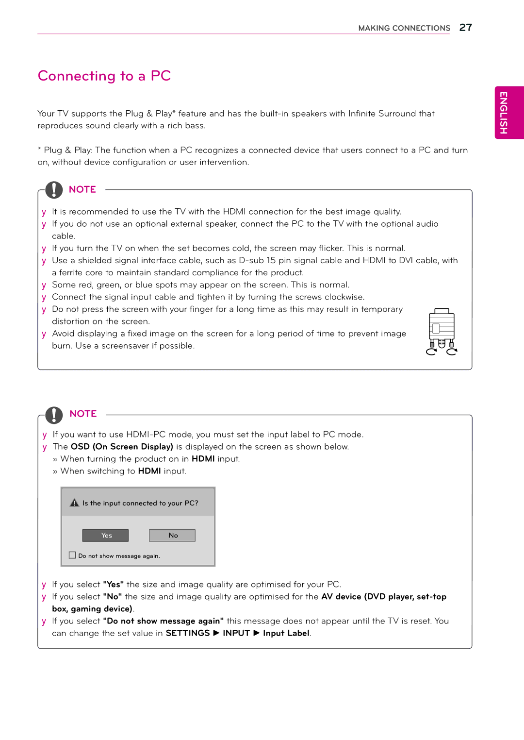 LG Electronics M2432D manual Connecting to a PC, Yy The OSD Oee 