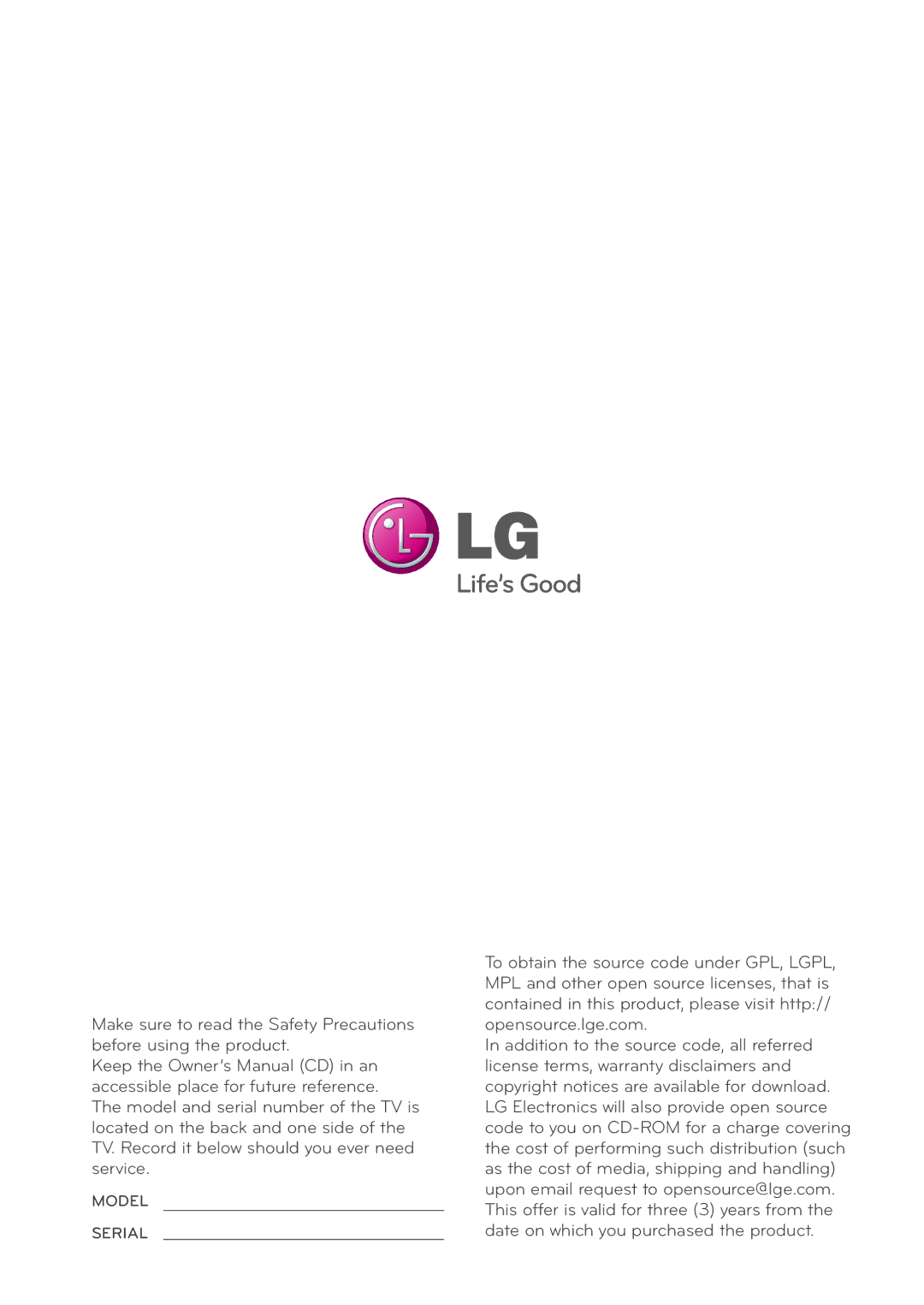 LG Electronics M2432D manual Model Serial 