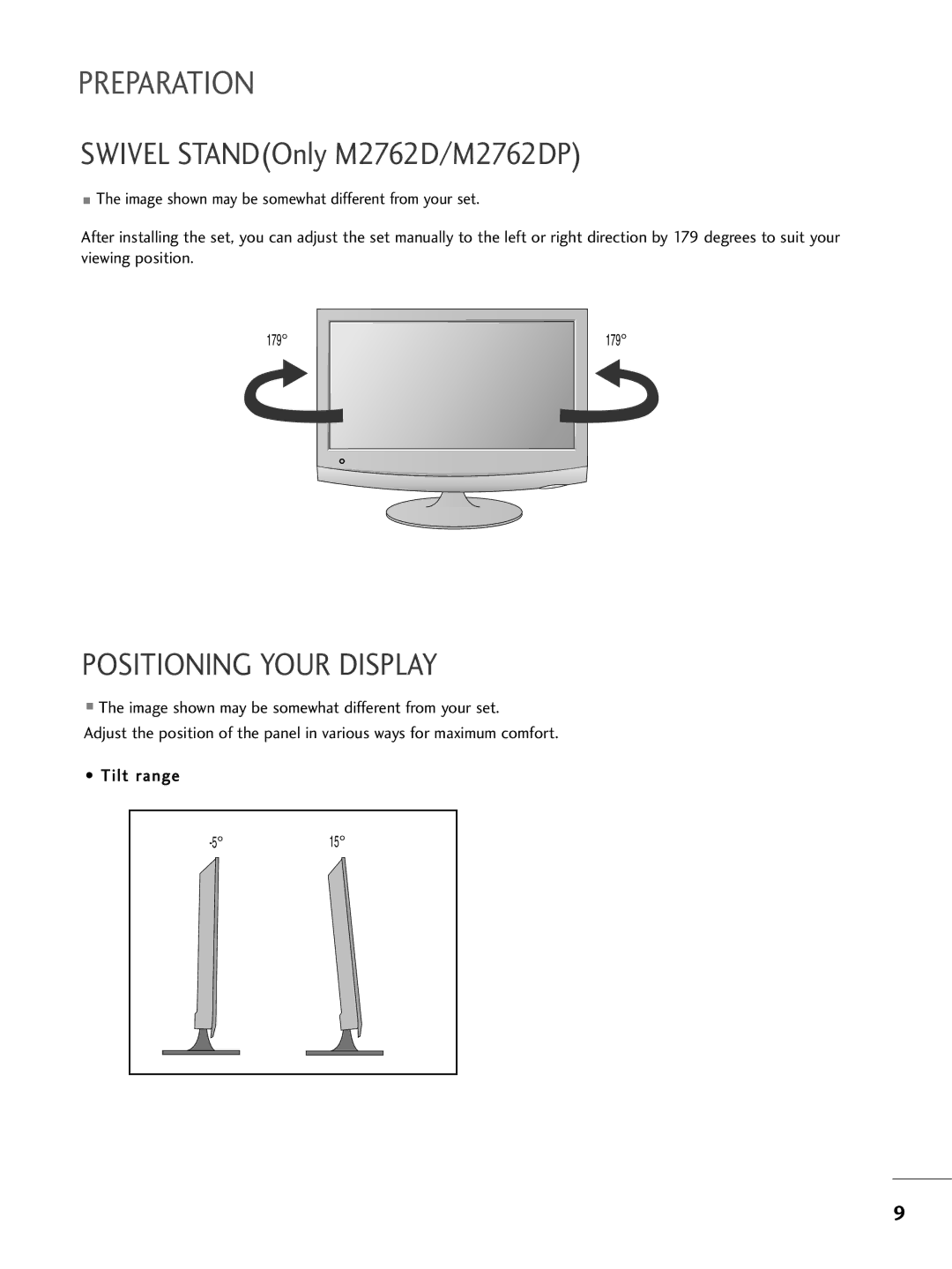 LG Electronics M2262DP, M2362DP owner manual Swivel STANDOnly M2762D/M2762DP, Positioning Your Display 