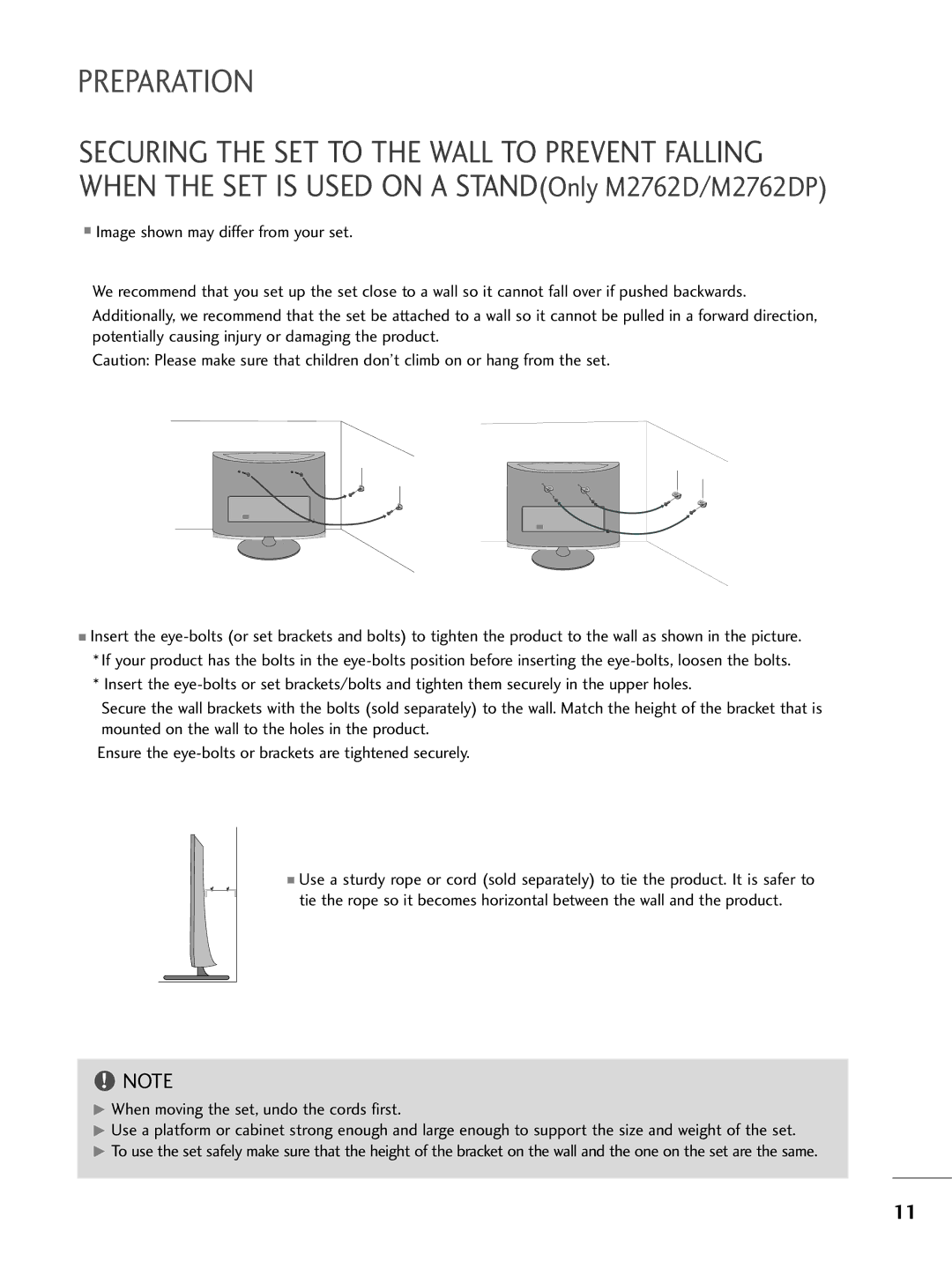 LG Electronics M2762DP, M2362DP, M2262DP owner manual Preparation 