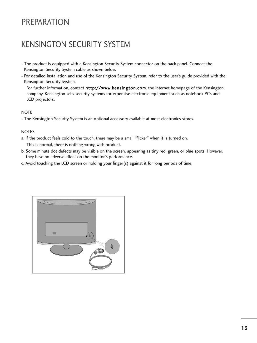 LG Electronics M2362DP, M2762DP, M2262DP owner manual Kensington Security System 