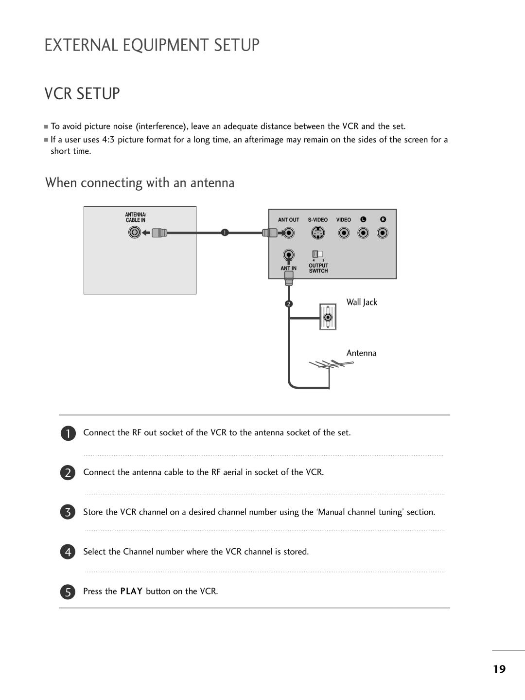 LG Electronics M2362DP, M2762DP, M2262DP owner manual VCR Setup, When connecting with an antenna 